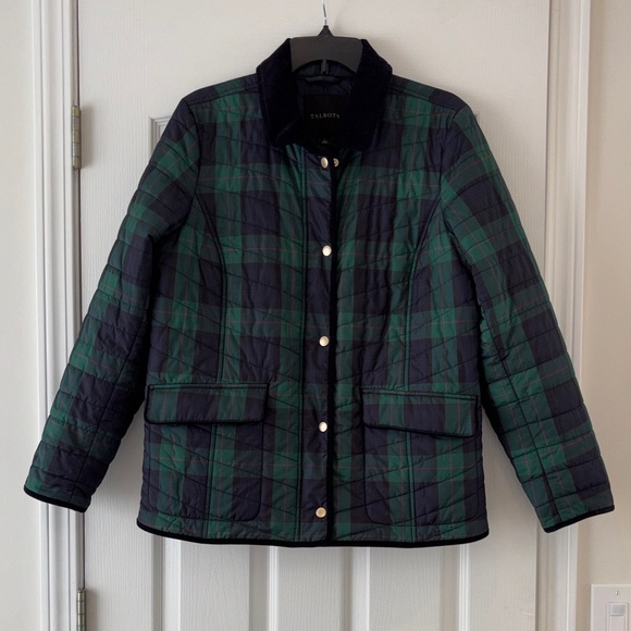 Talbots Jackets & Blazers - Sale-Talbots Green and Navy Quilted Plaid Puffer Jacket